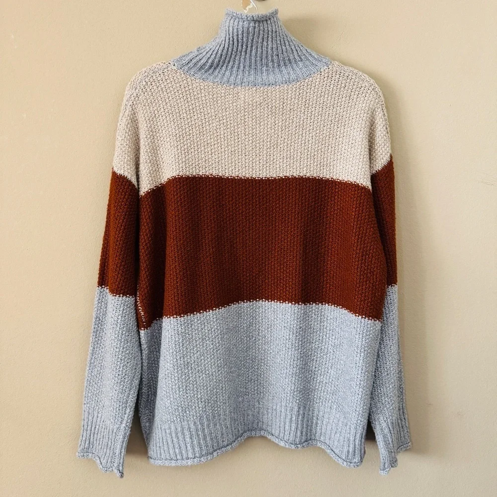 NWOT BiBi Retro Colorblock Turtleneck Oversized Sweater Size S